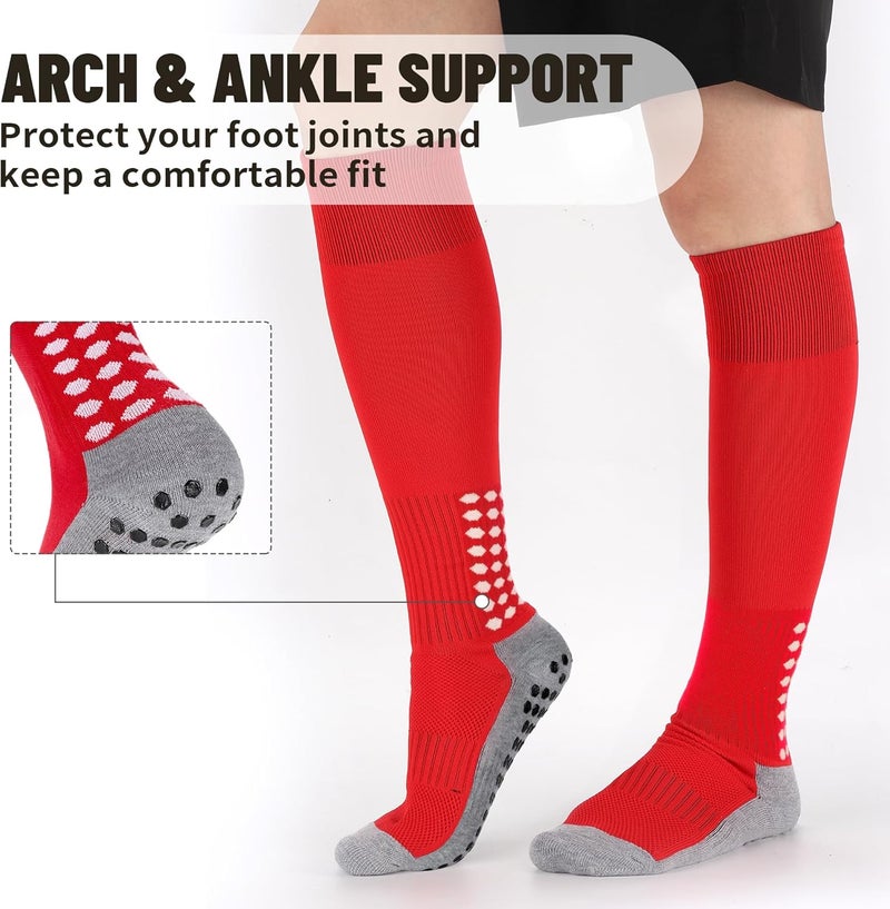 Regilt 3 Pairs Grip Soccer Socks Men Cushioned Non Slip Football Basketball Sports Socks Knee High Long Socks - Image 3